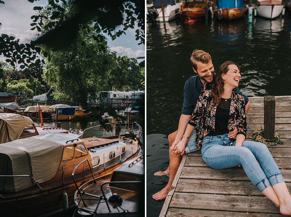 naturalna sesja narzeczeńska sztokholm miasto nad wodą łódki 